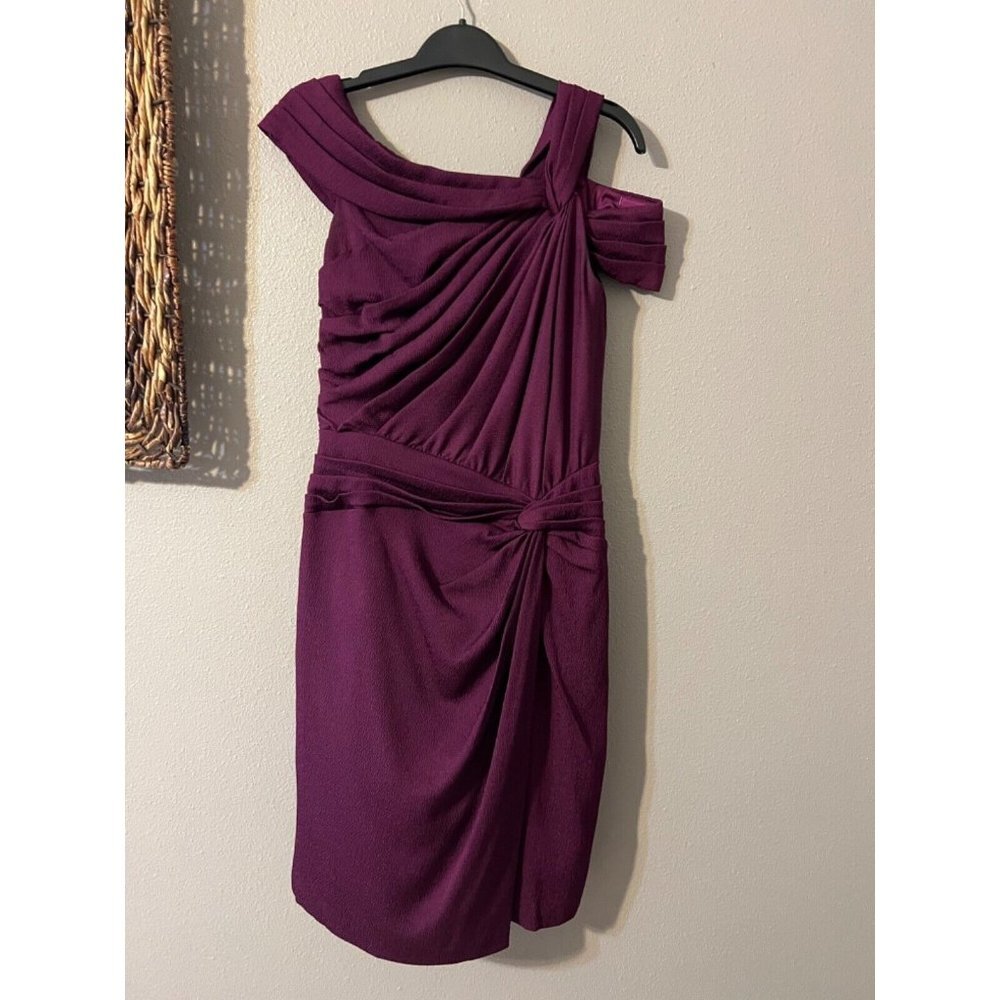 Tadashi Shoji Dress 8 Maroon Purple Silk Sheath Wedding Party Cruise Cocktail - Picture 7 of 8